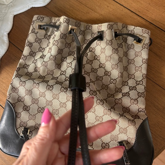 Gucci Monogram Canvas Classic Logo Rucksack Drawstring Shoulder Bag Y2K - Picture 4 of 16